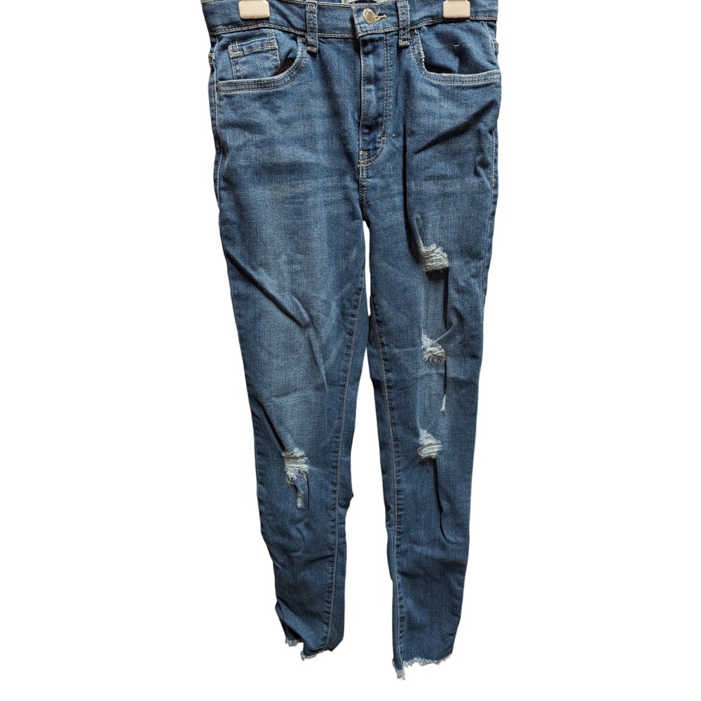 Levi's 720 High Rise Super Skinny Kids Size 14 Blue Good Distressed Raw Hem